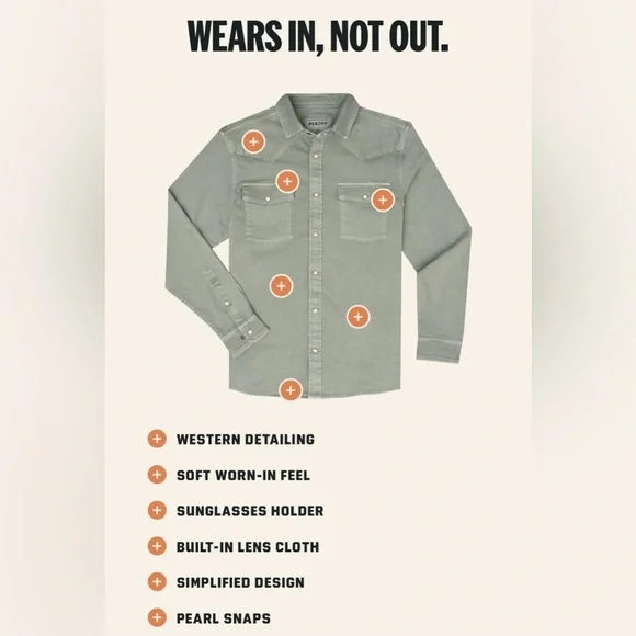 Poncho Cotulla Performance Denim Western Pearl Snap Shirt BrownWorkwear Outdoors - Picture 8 of 13